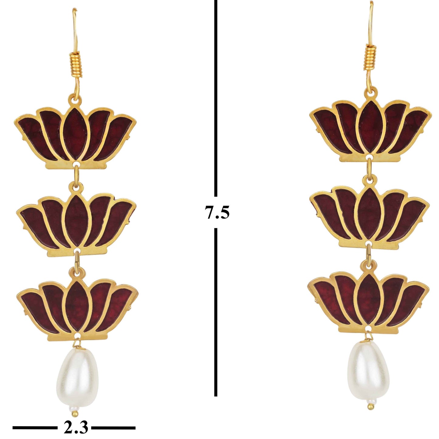 Bdiva 18K Gold Plated Light Weight Red Lotus Earrings.