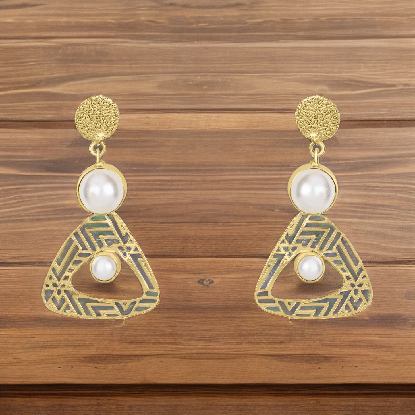 Bdiva 18K Gold Plated Light Weight Triangale Pearl Danglers.