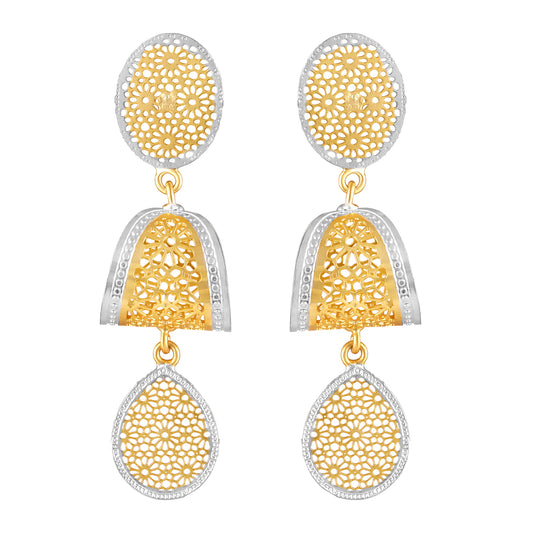 Bdiva Lightweight Filigree Gold & Silver Dual-Tone Drop Earrings