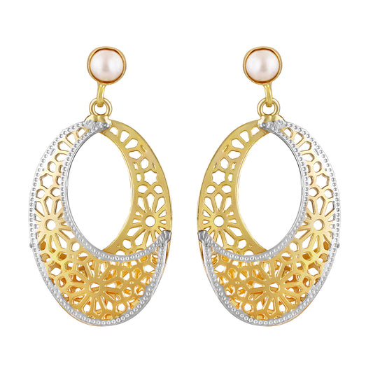 Bdiva Lightweight Dual-Tone Filigree Crescent Earrings with Elegance & Modern Glamour