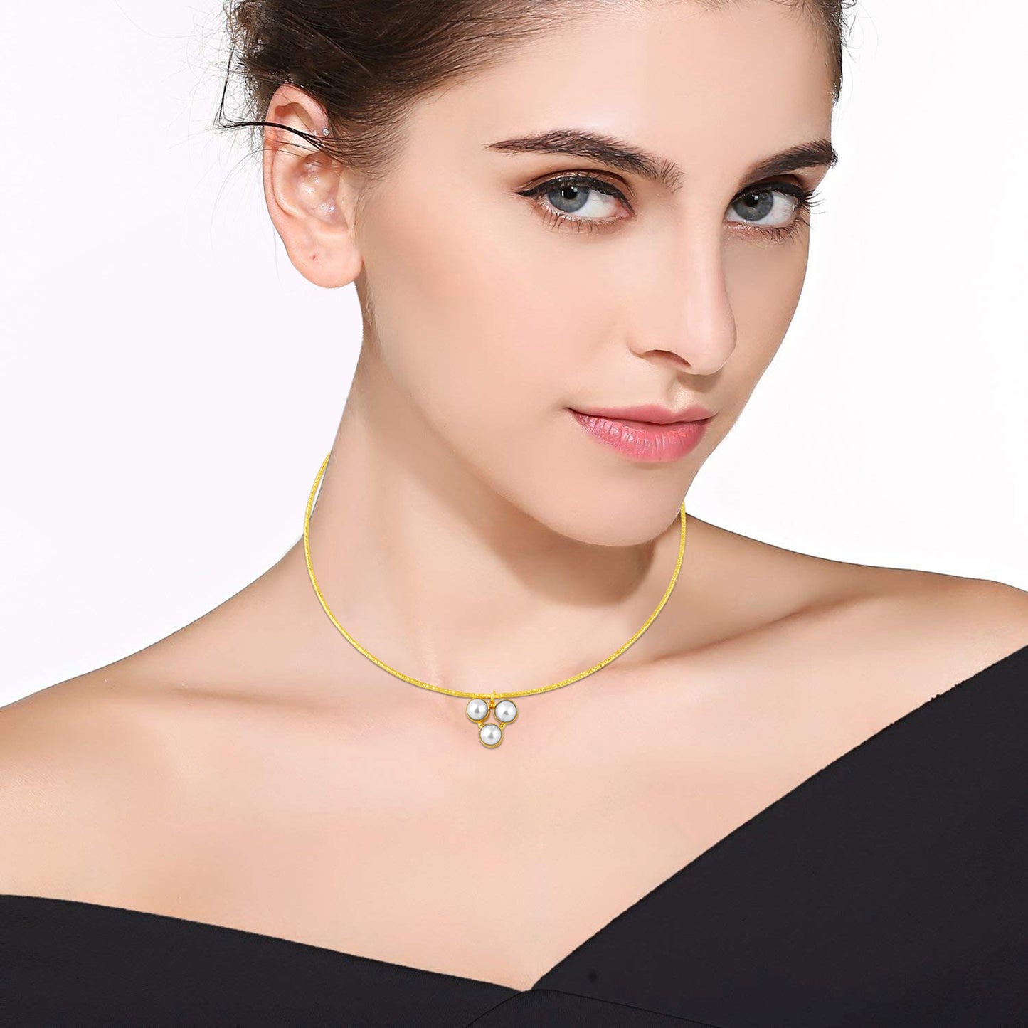 BDiva 18k Gold Plated Classic Semi-Cultured Pearl Trio Choker Necklace