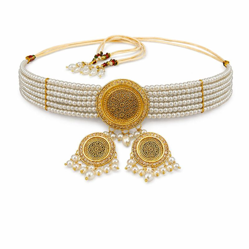 Gold Plated Semi Cultured Pearl Choker Set