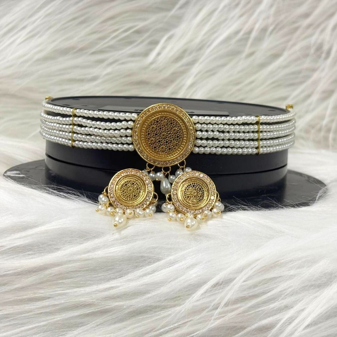 Gold Plated Semi Cultured Pearl Choker Set