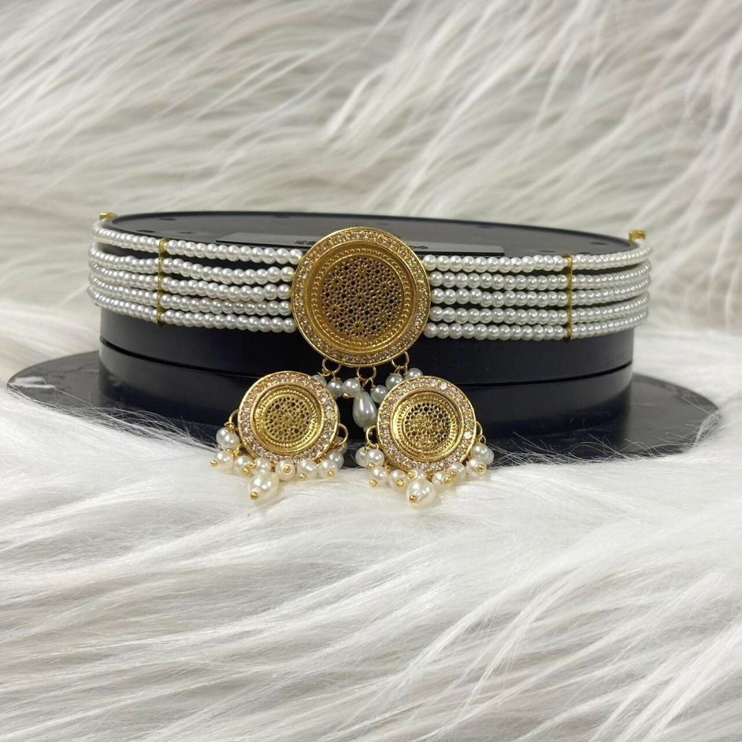 Gold Plated Semi Cultured Pearl Choker Set