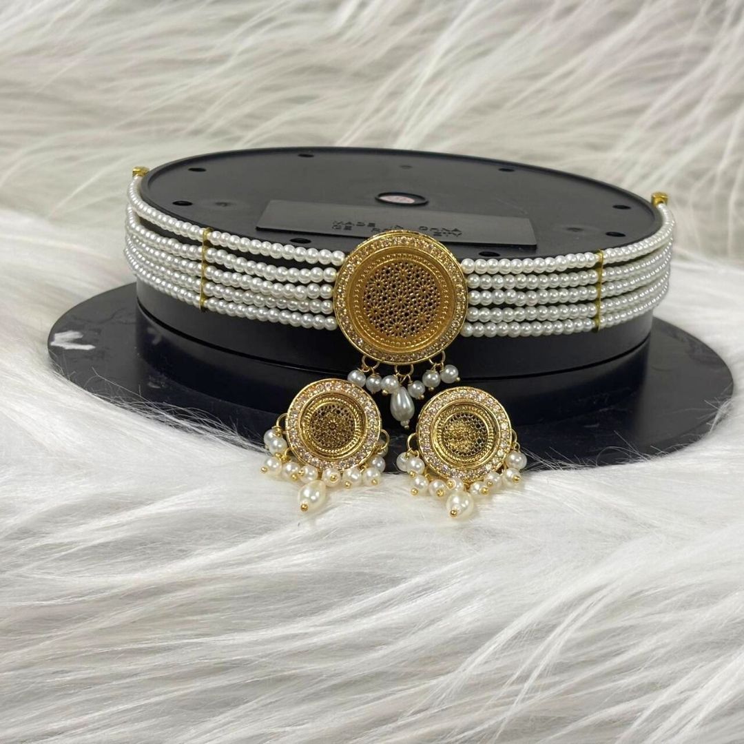 Gold Plated Semi Cultured Pearl Choker Set