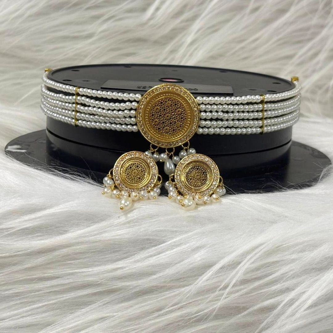 Gold Plated Semi Cultured Pearl Choker Set