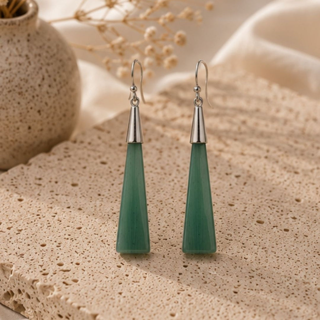 Rhodium Plated Turquoise Stone Dangle Earrings