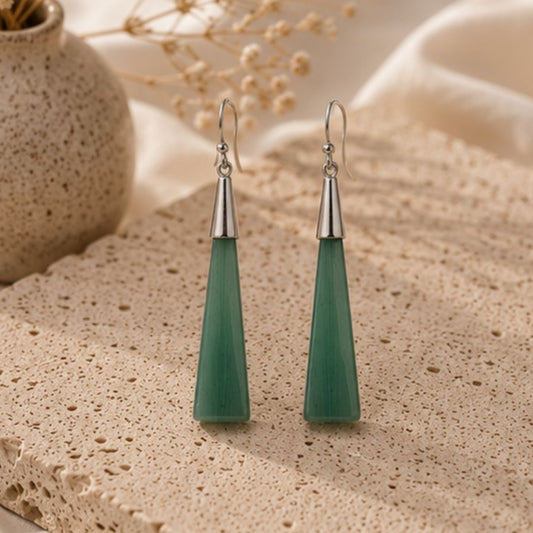 Rhodium Plated Turquoise Stone Dangle Earrings