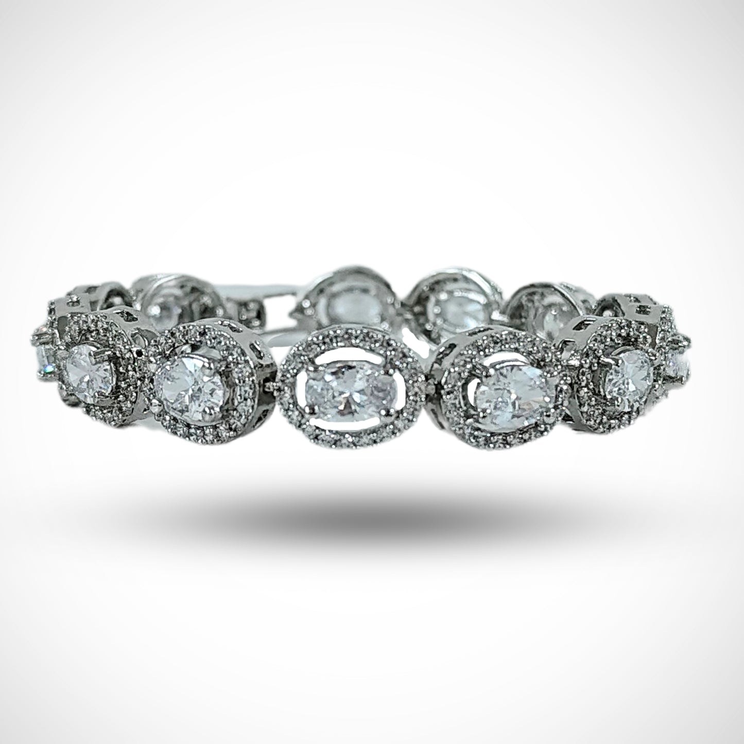 Bdiva Rhodium Plated Cubic Zirconia Stunning Oval Shaped Tennis Bracelet