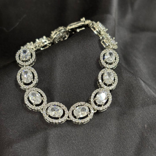 Bdiva Rhodium Plated Cubic Zirconia Stunning Oval Shaped Tennis Bracelet