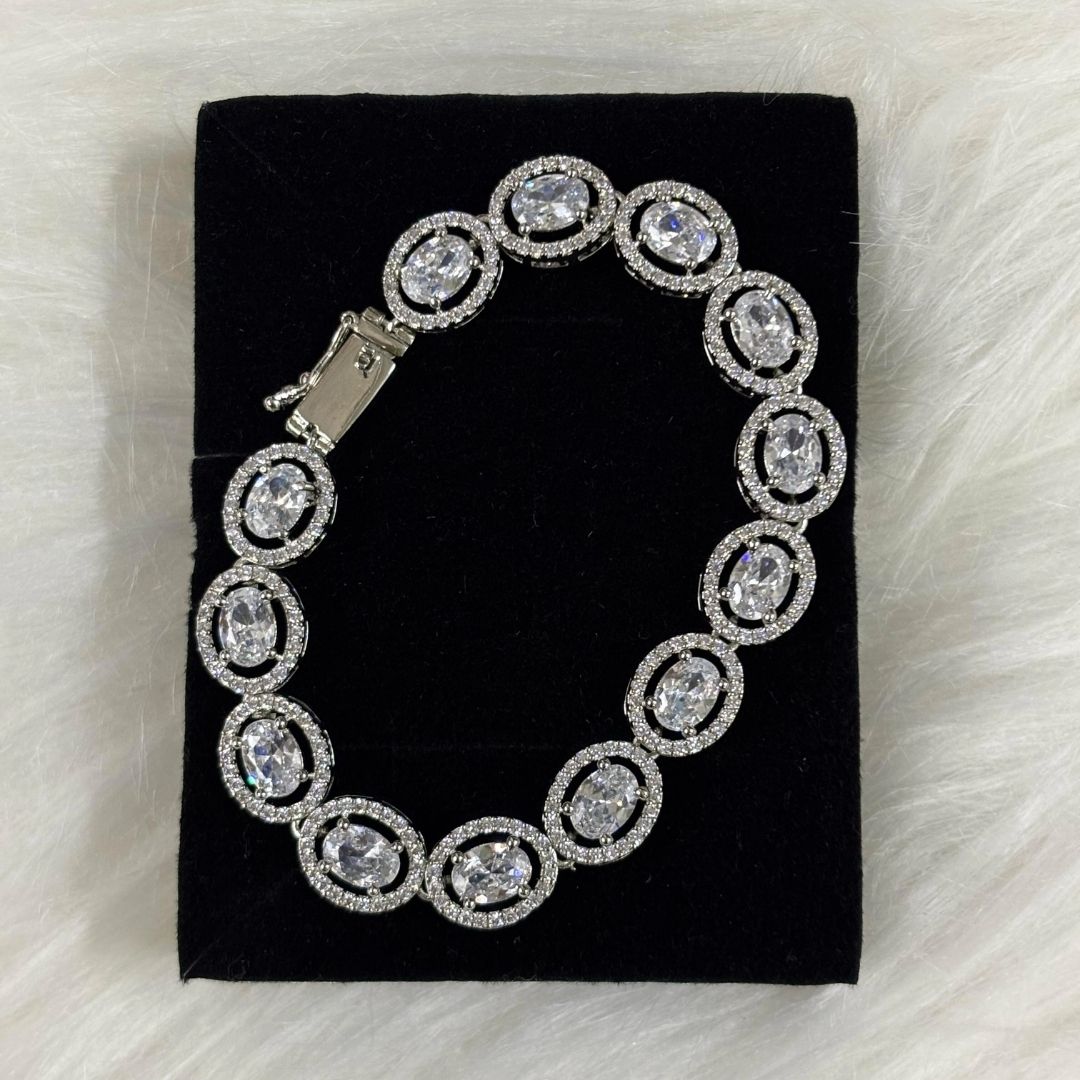 Bdiva Rhodium Plated Cubic Zirconia Stunning Oval Shaped Tennis Bracelet