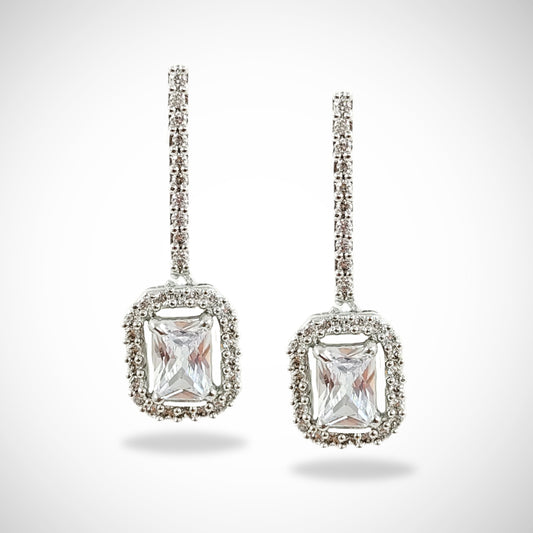 Bdiva Rhodium Plated Cubic Zirconia Radiant Stone Danglers