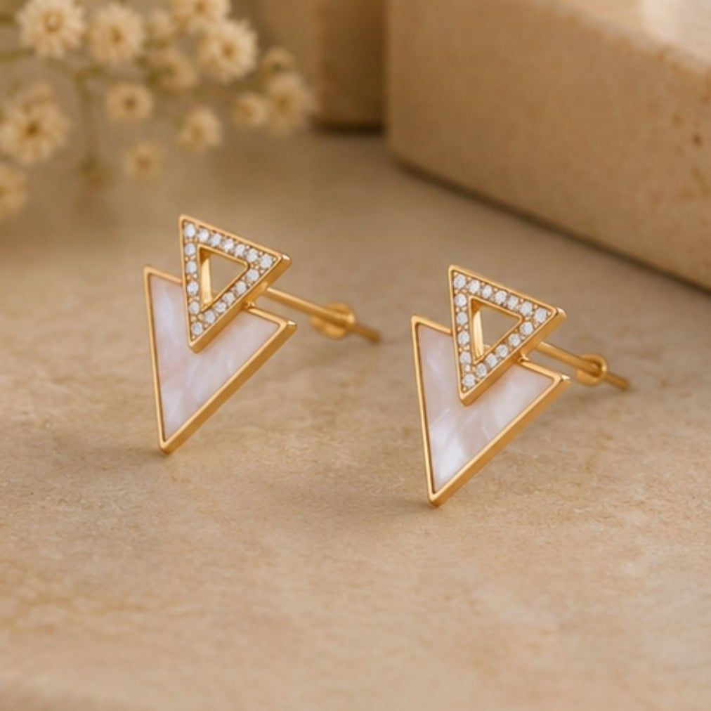 Gold Plated Triangle Shape Cubic Zirconia Stud Earrings