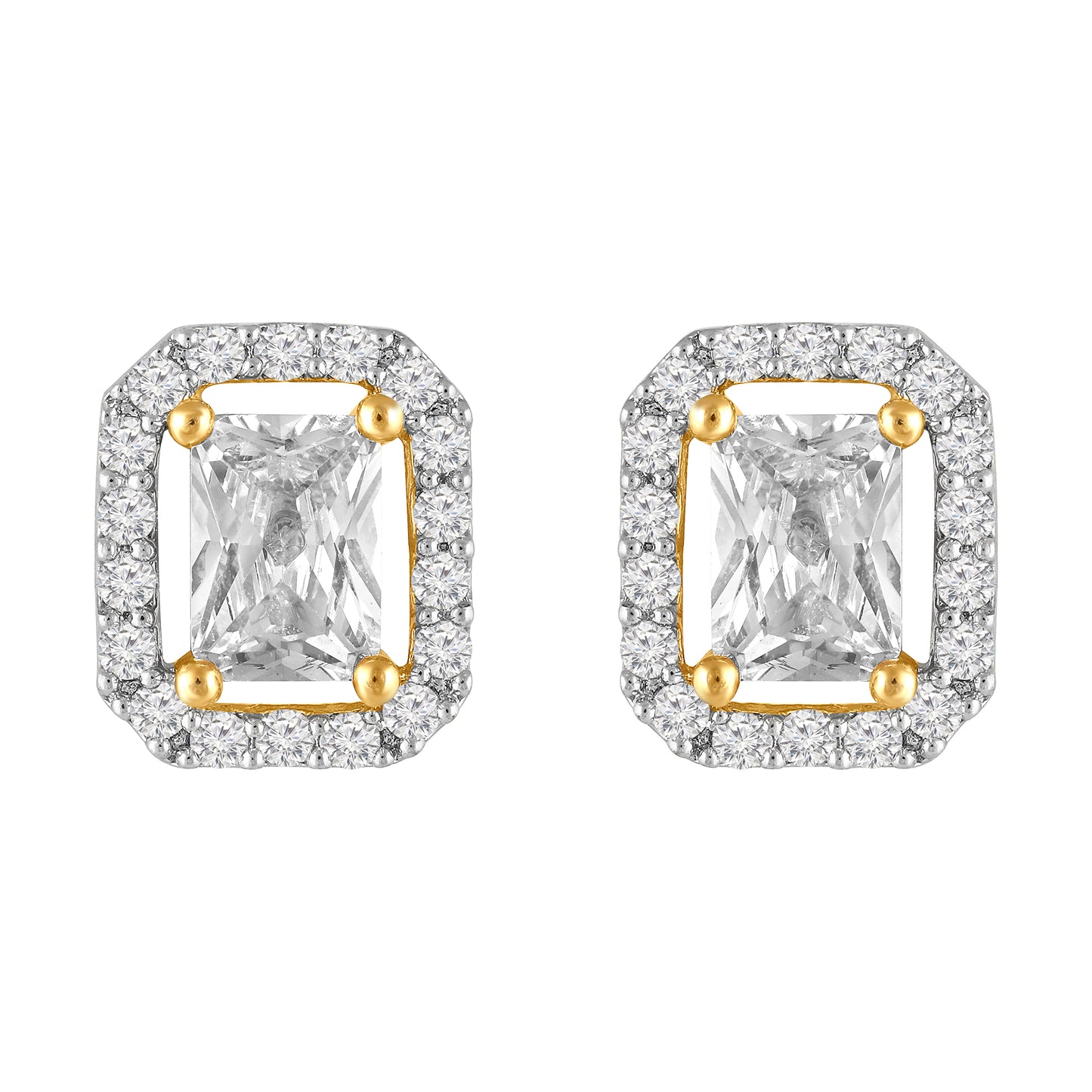 18K Gold Plated Radiant Cut Cubic Zirconia Stud Earrings