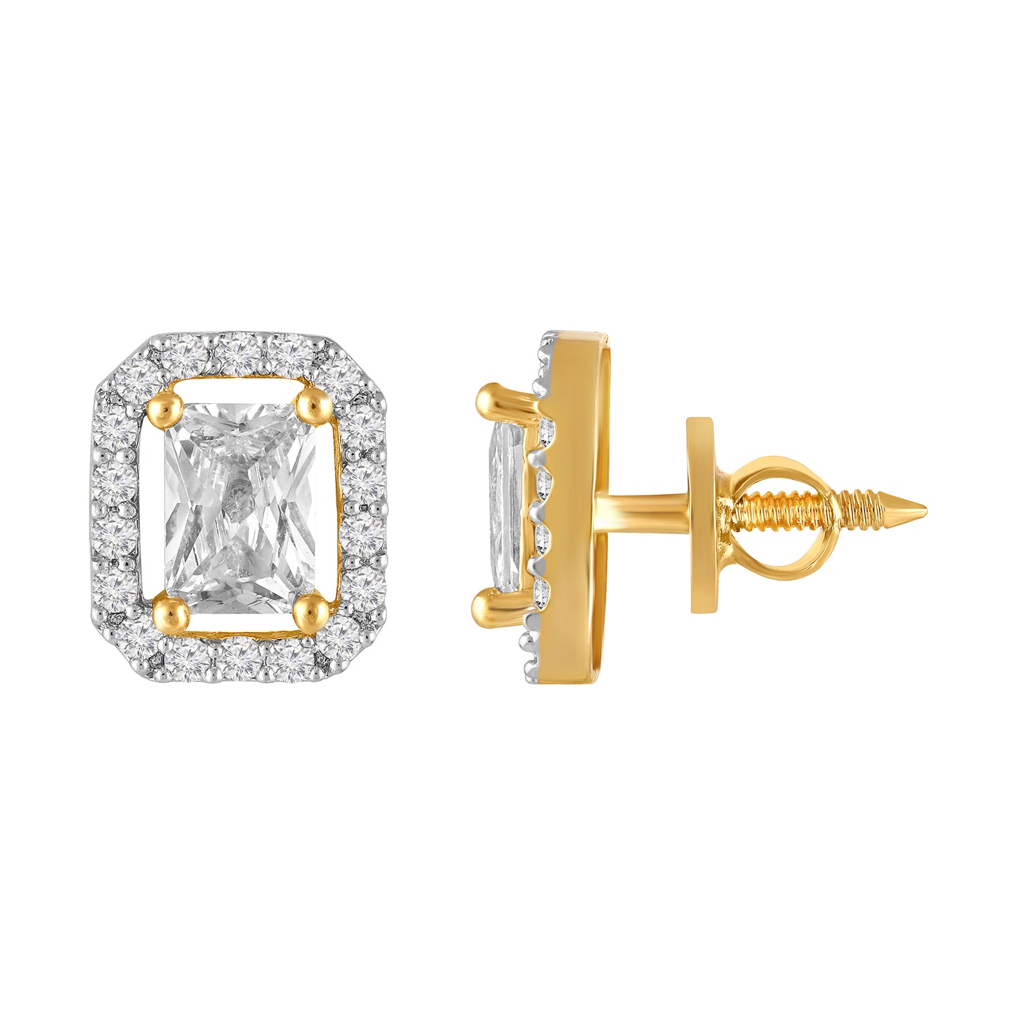 18K Gold Plated Radiant Cut Cubic Zirconia Stud Earrings