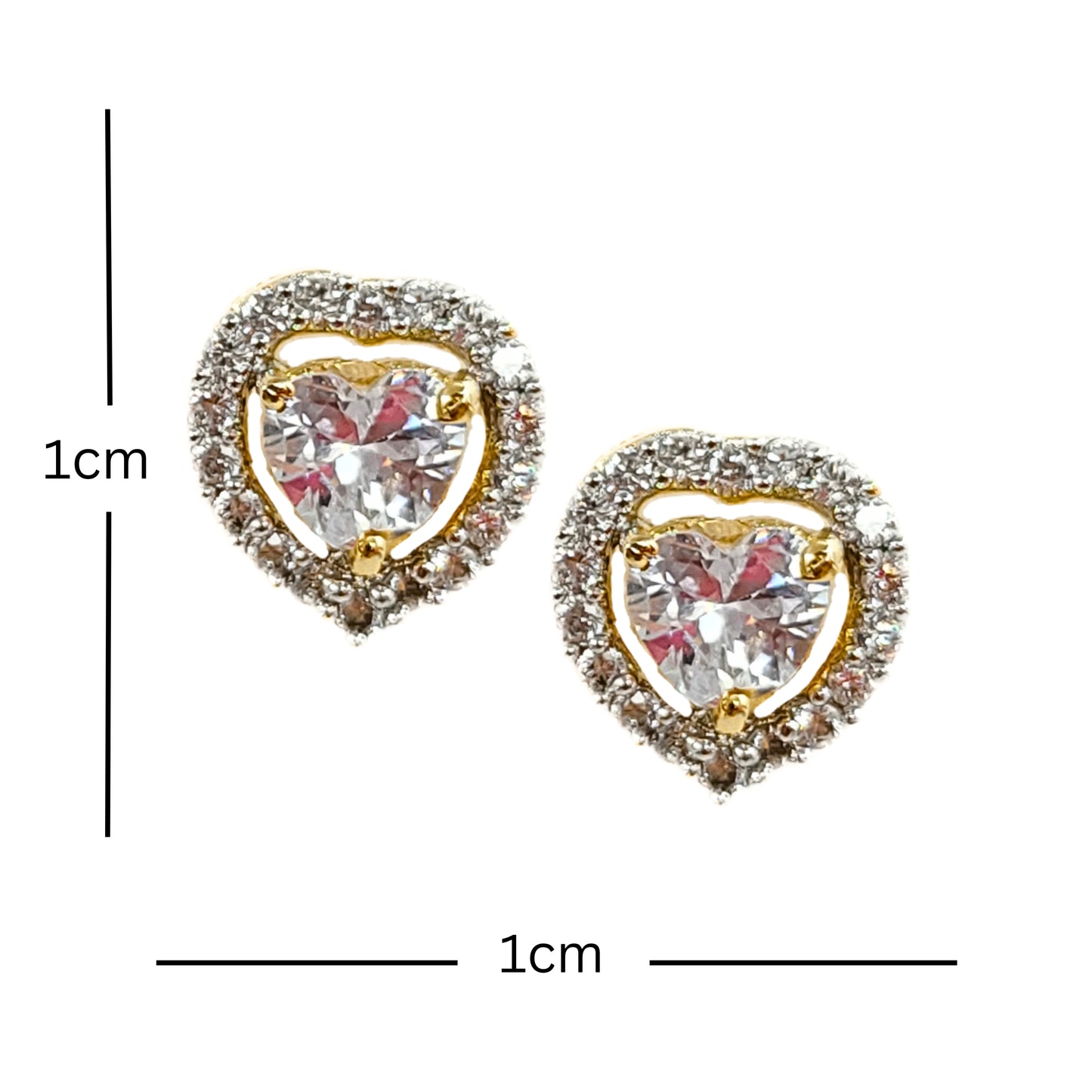 Bdiva 18k Gold Plated Cubic Zirconia Heart Stud Earrings