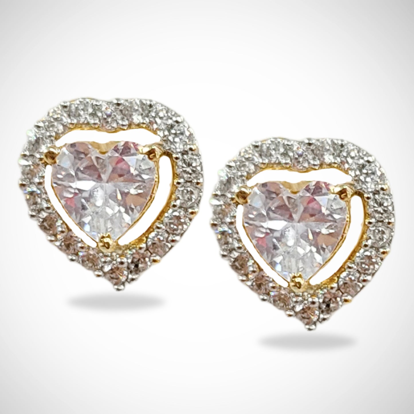 Bdiva 18k Gold Plated Cubic Zirconia Heart Stud Earrings