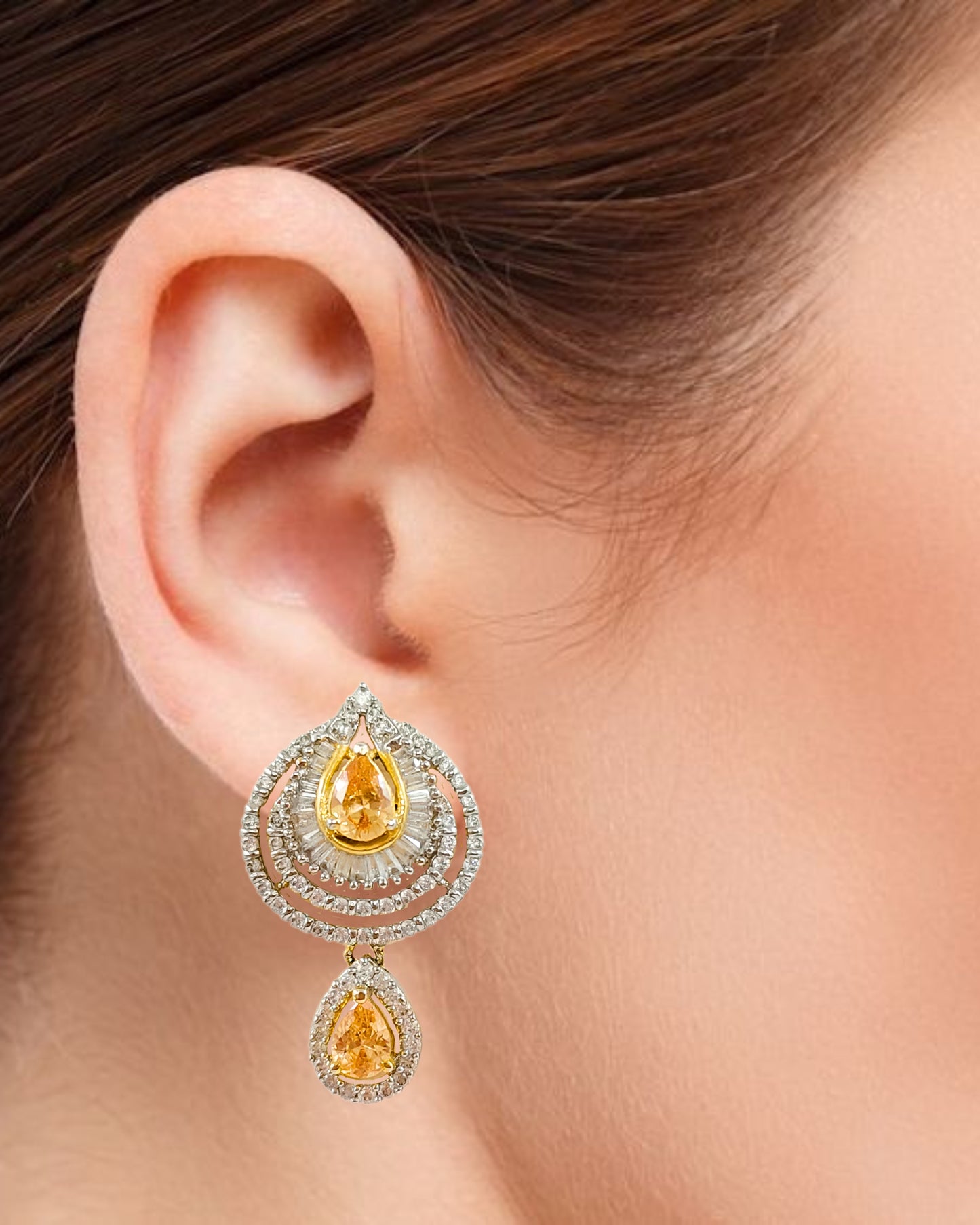 Bdiva Rhodium Plated Yellow Topaz Dangle Earrings