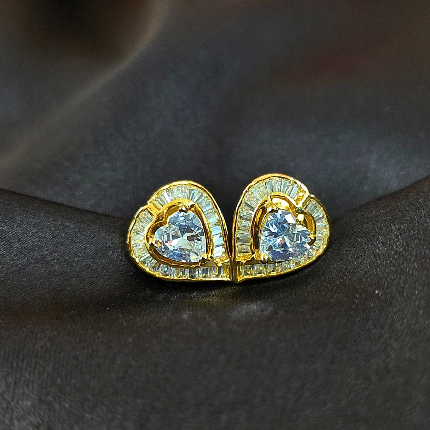Bdiva 18k Gold Plated Cubic Zirconia Heart Stud Earrings