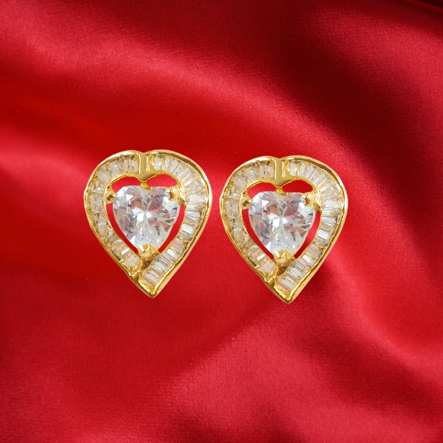 Bdiva 18k Gold Plated Cubic Zirconia Heart Stud Earrings