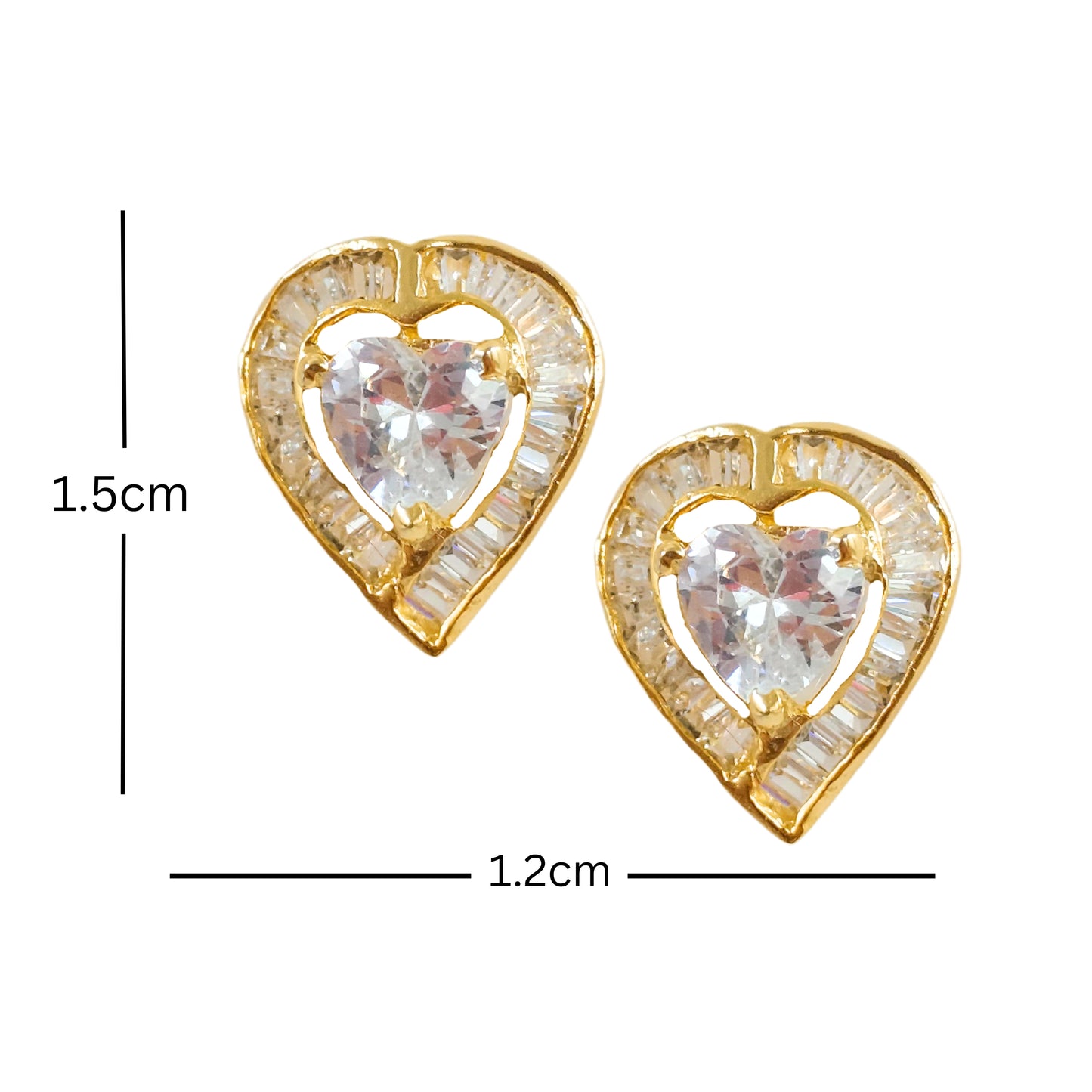 Bdiva 18k Gold Plated Cubic Zirconia Heart Stud Earrings