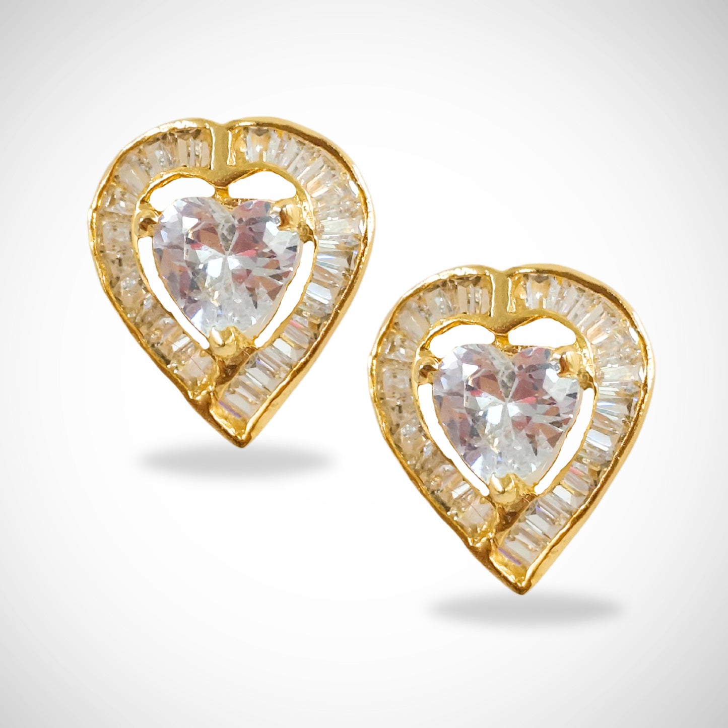 Bdiva 18k Gold Plated Cubic Zirconia Heart Stud Earrings