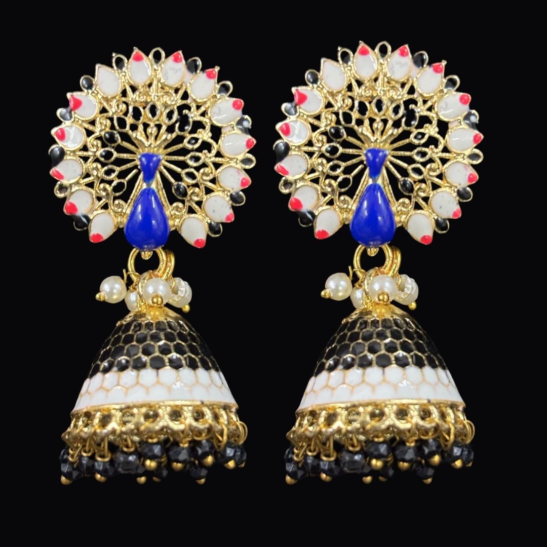 Bdiva 18K Gold Plated Meeankari Peacock Earrings with Semi Cultured Pearls.