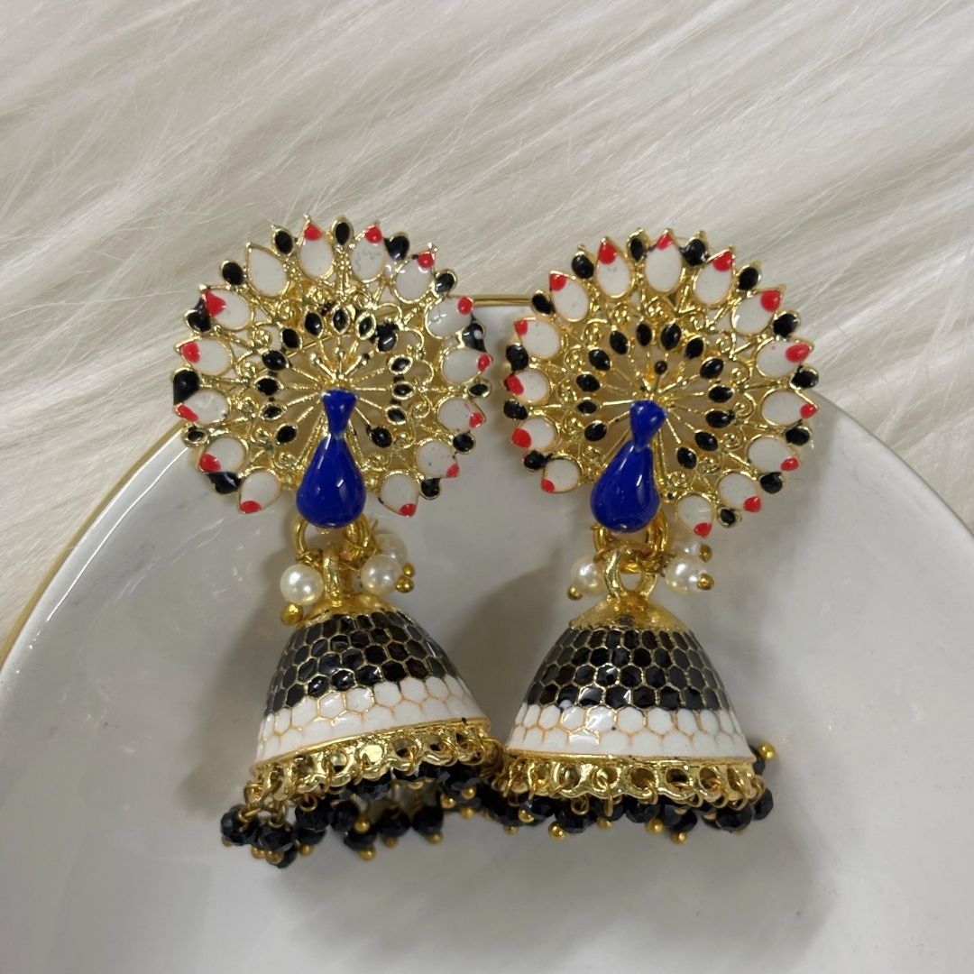 Bdiva 18K Gold Plated Meeankari Peacock Earrings with Semi Cultured Pearls.