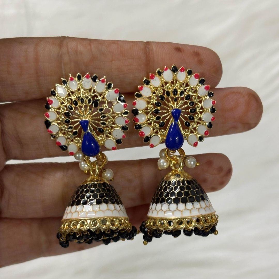 Bdiva 18K Gold Plated Meeankari Peacock Earrings with Semi Cultured Pearls.