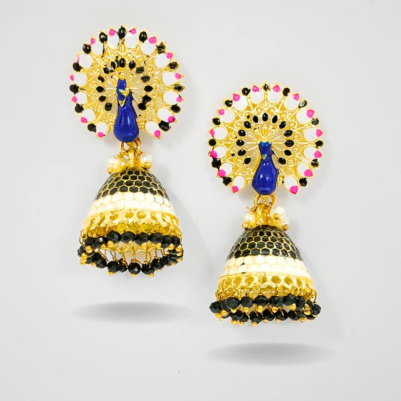 Bdiva 18K Gold Plated Meeankari Peacock Earrings with Semi Cultured Pearls.