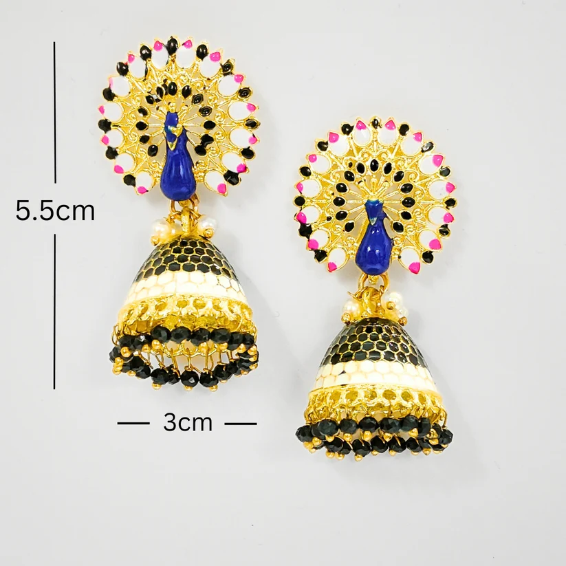 Bdiva 18K Gold Plated Meeankari Peacock Earrings with Semi Cultured Pearls.