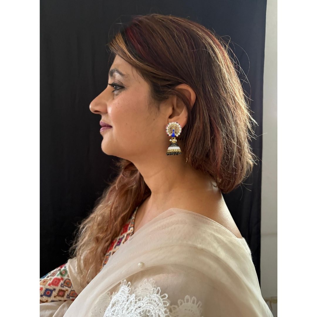 Bdiva 18K Gold Plated Meeankari Peacock Earrings with Semi Cultured Pearls.