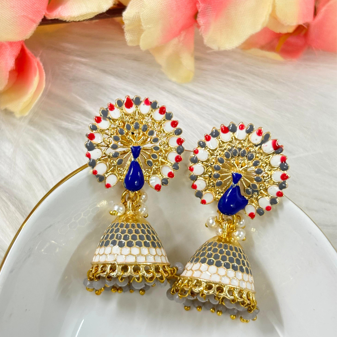 BDiva 18k Gold Plated Tradition and Modern Flair Peacock Jhumka Earrings