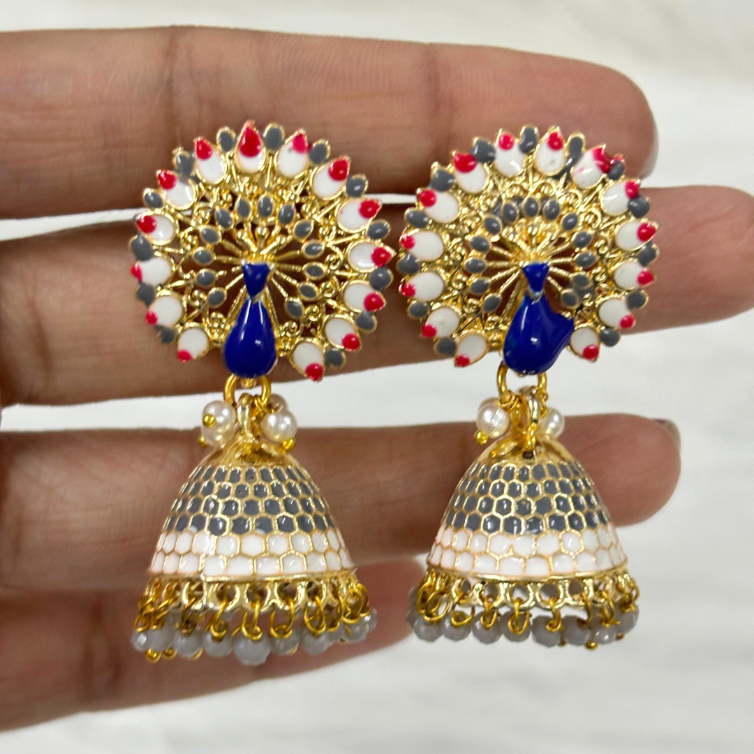 BDiva 18k Gold Plated Tradition and Modern Flair Peacock Jhumka Earrings