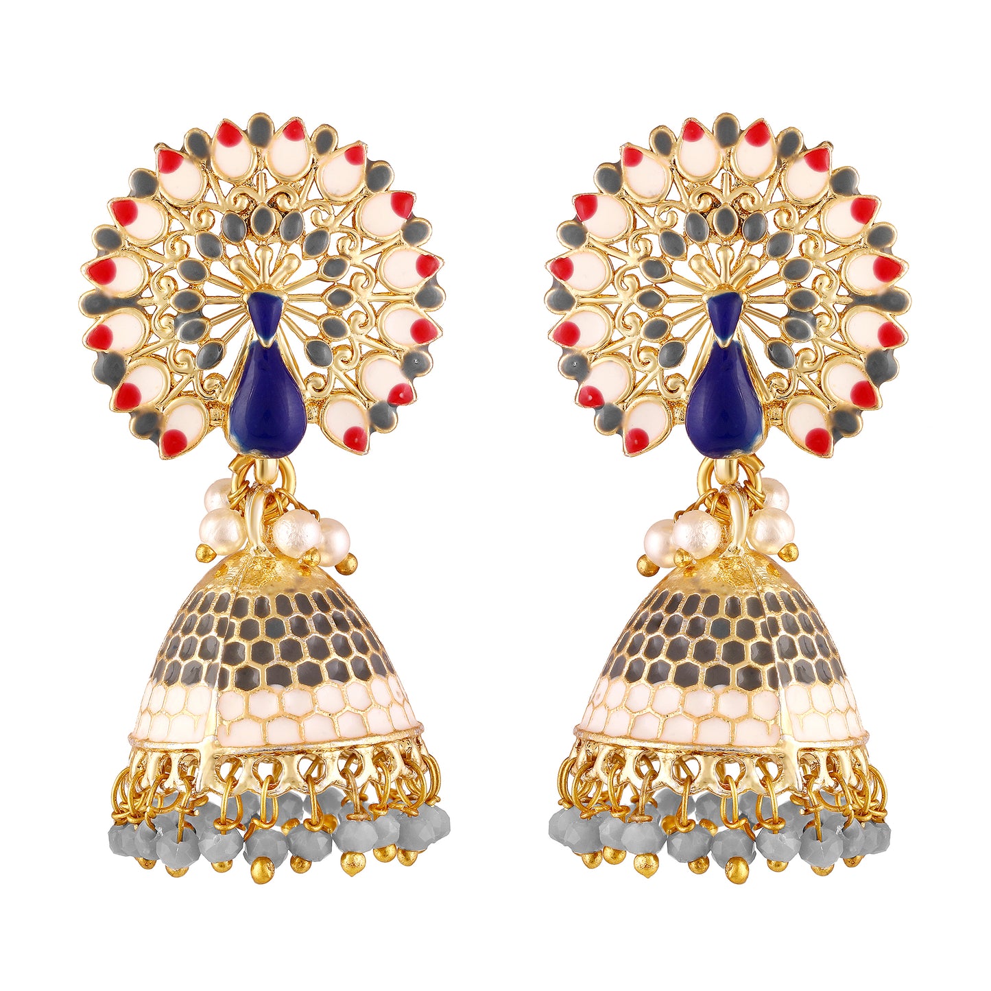 BDiva 18k Gold Plated Tradition and Modern Flair Peacock Jhumka Earrings