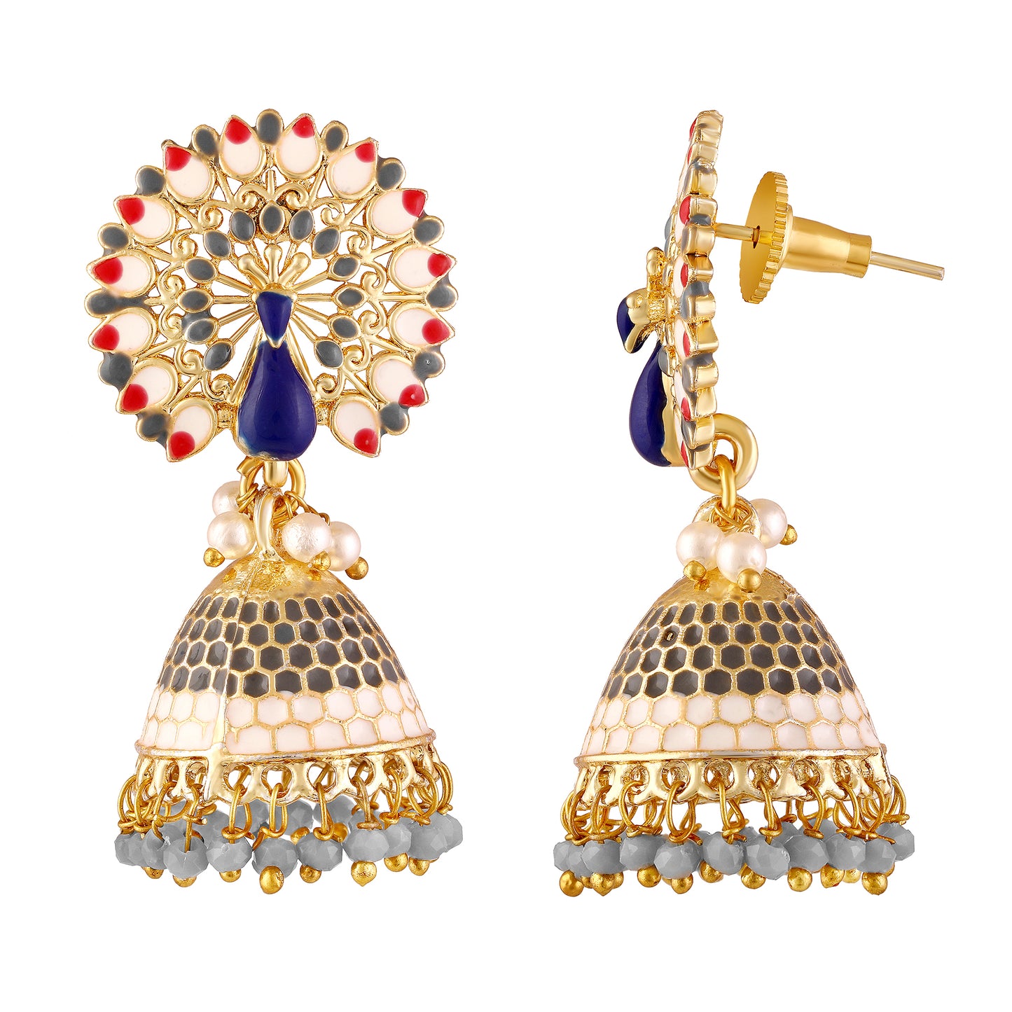 BDiva 18k Gold Plated Tradition and Modern Flair Peacock Jhumka Earrings