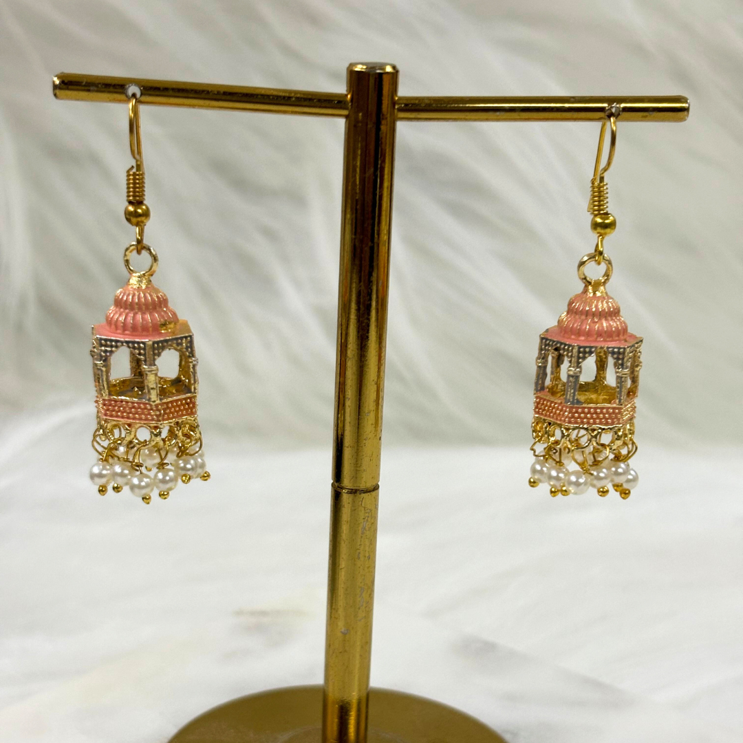 BDiva 18k Gold Plated Blush Dome Dangle Earrings with a Blend of Heritage and Modern Flair