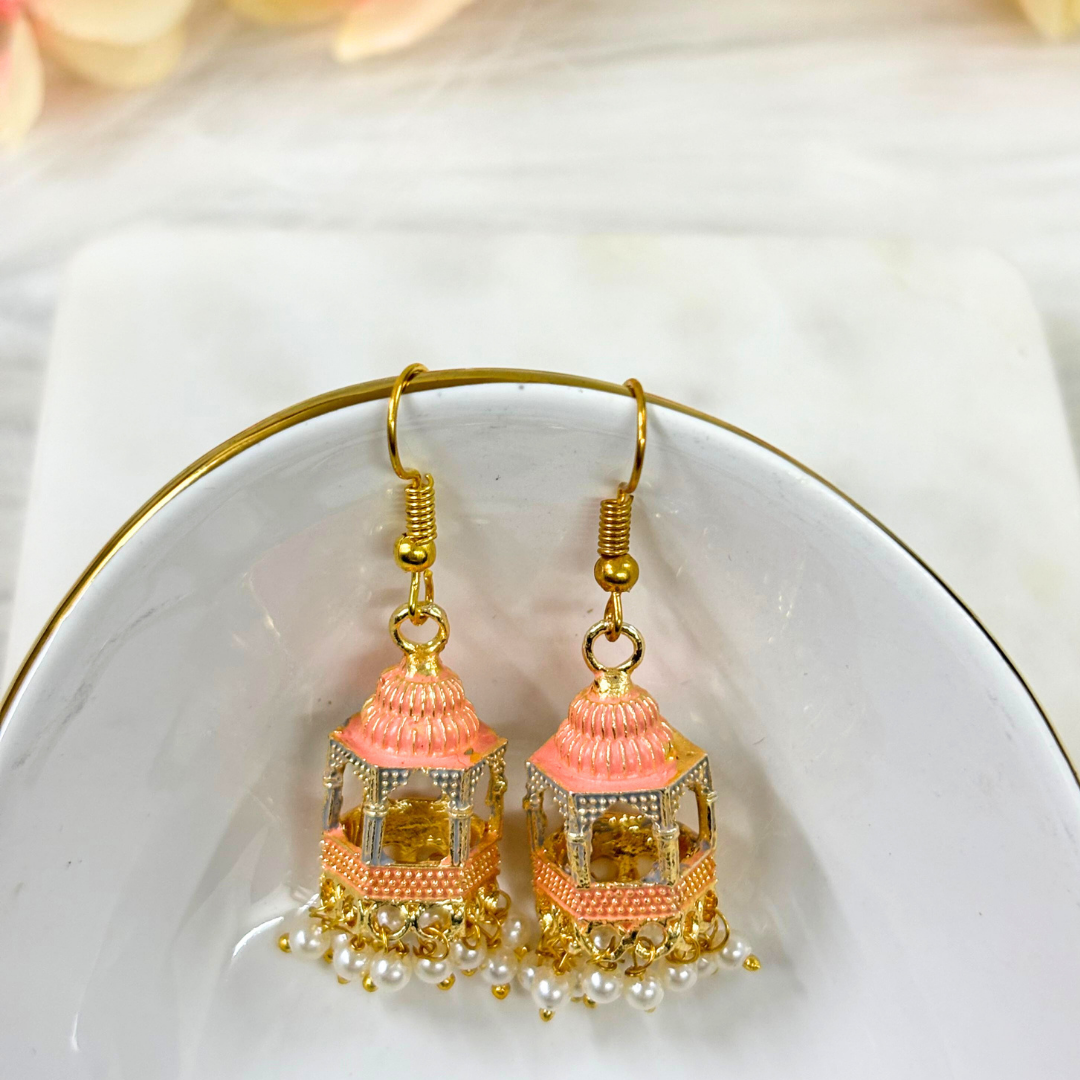 BDiva 18k Gold Plated Blush Dome Dangle Earrings with a Blend of Heritage and Modern Flair