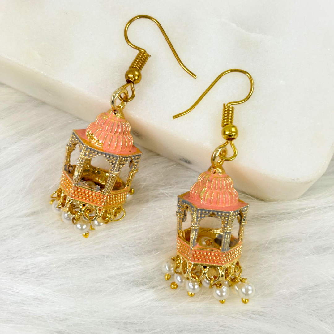 BDiva 18k Gold Plated Blush Dome Dangle Earrings with a Blend of Heritage and Modern Flair