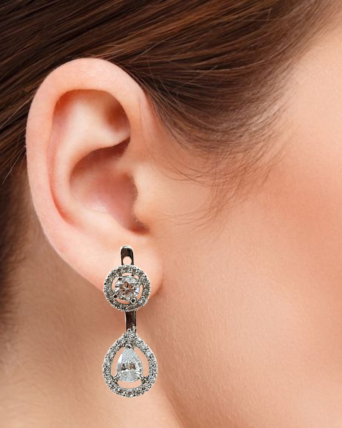 Bdiva Rhodium Plated Cubic Zirconia Dangle Earrings