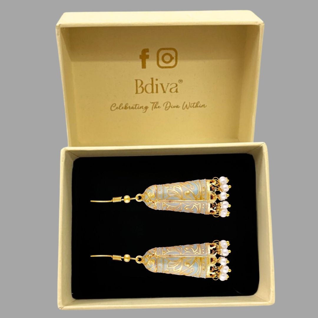 BDiva 18k Gold Plated Charm Sky Blue Enamel Dome Earrings with a Touch of Vintage Elegance