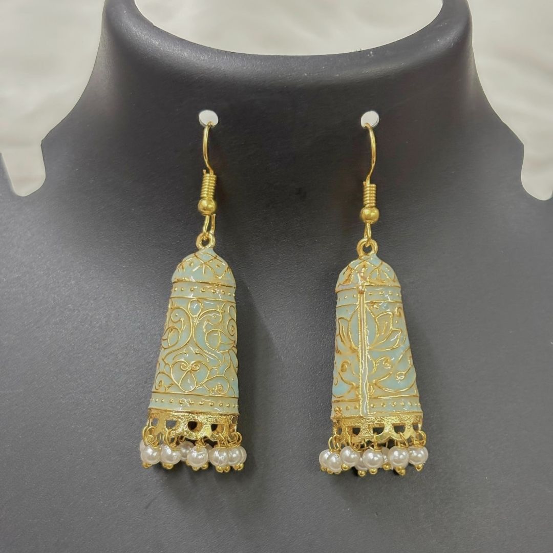 BDiva 18k Gold Plated Charm Sky Blue Enamel Dome Earrings with a Touch of Vintage Elegance
