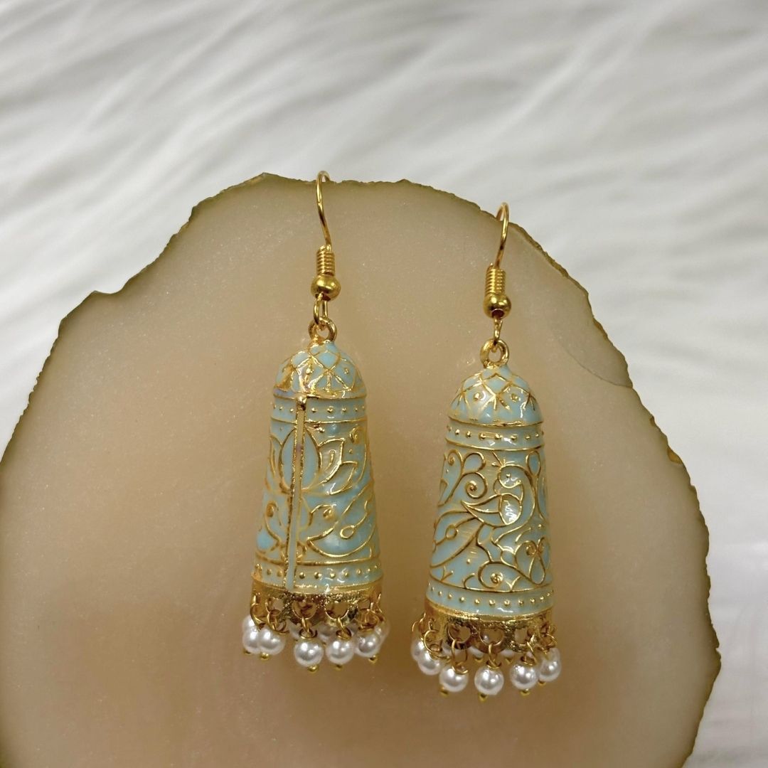 BDiva 18k Gold Plated Charm Sky Blue Enamel Dome Earrings with a Touch of Vintage Elegance