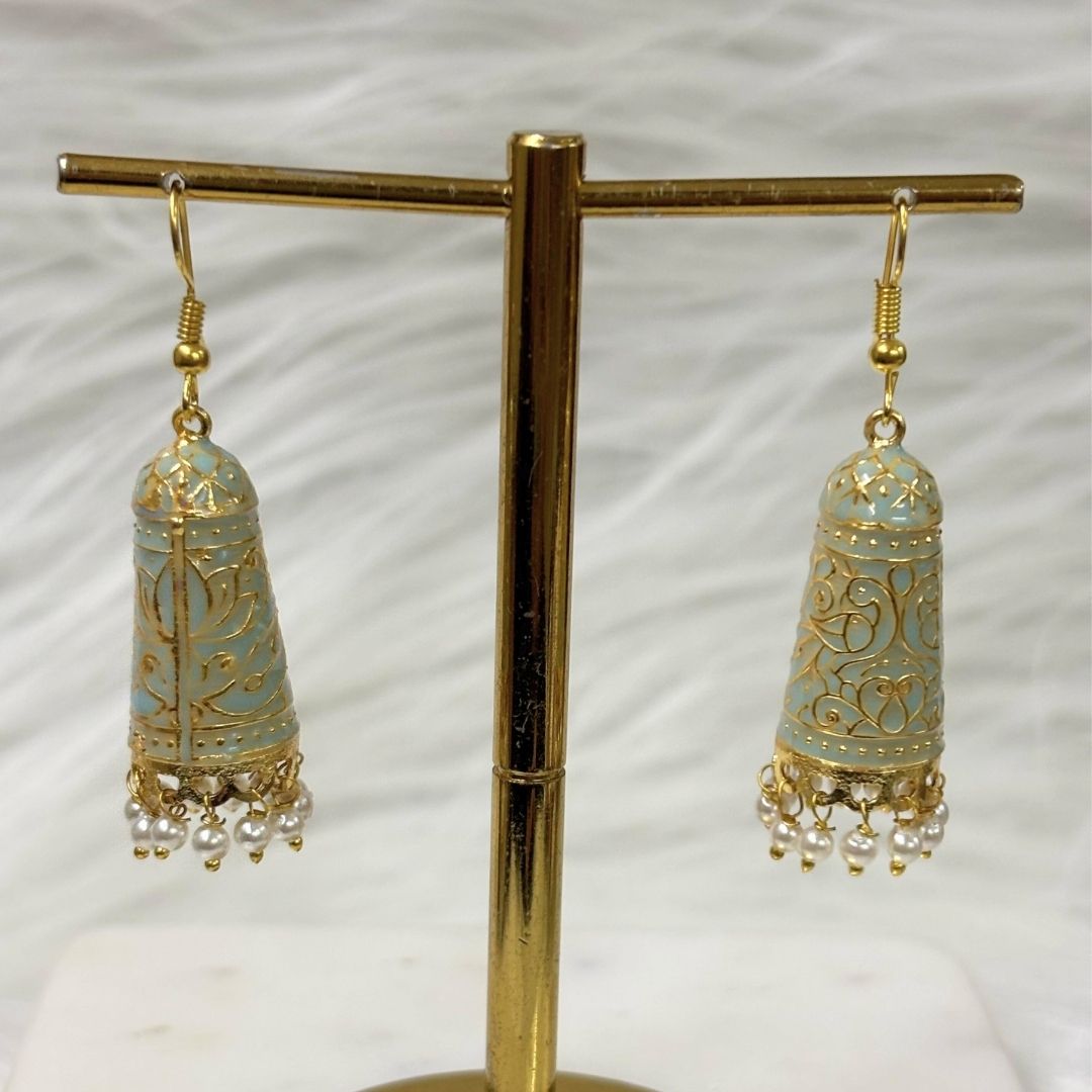 BDiva 18k Gold Plated Charm Sky Blue Enamel Dome Earrings with a Touch of Vintage Elegance
