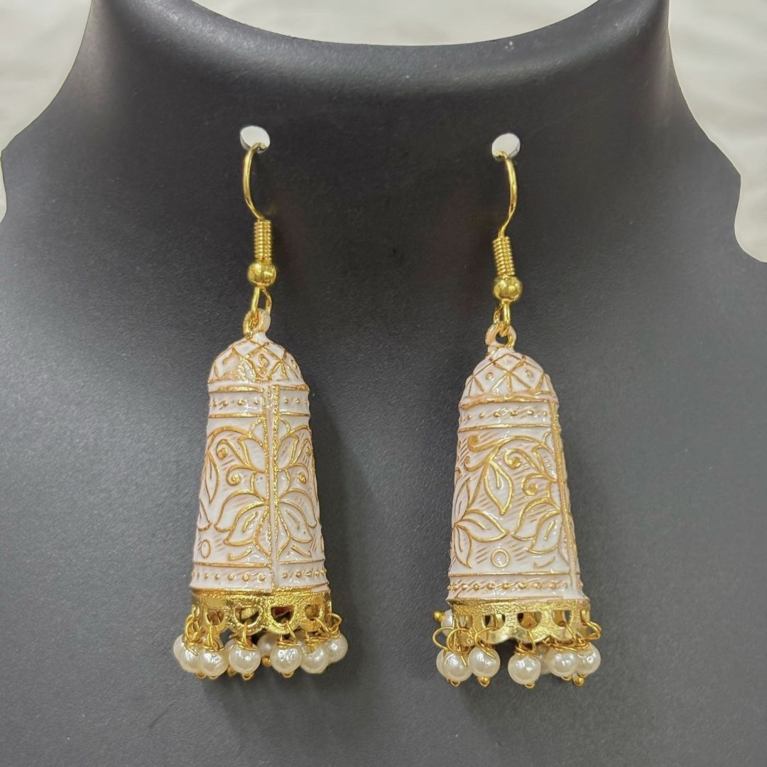 BDiva 18k Gold Plated Ivory Enamel Dome Earrings with An Ethereal Touch of Grace