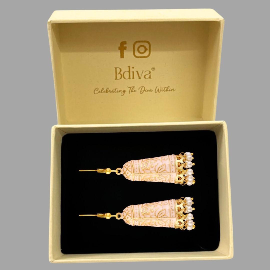 BDiva 18k Gold Plated Ivory Enamel Dome Earrings with An Ethereal Touch of Grace