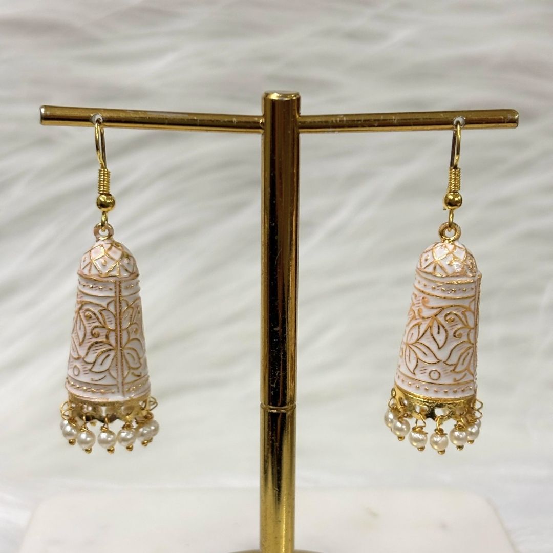 BDiva 18k Gold Plated Ivory Enamel Dome Earrings with An Ethereal Touch of Grace