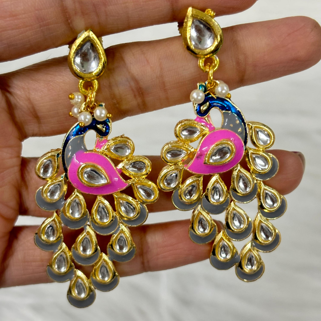 BDiva 18k Gold Plated Peacock Royalty Statement Earrings with Tradition and Modern Elegance