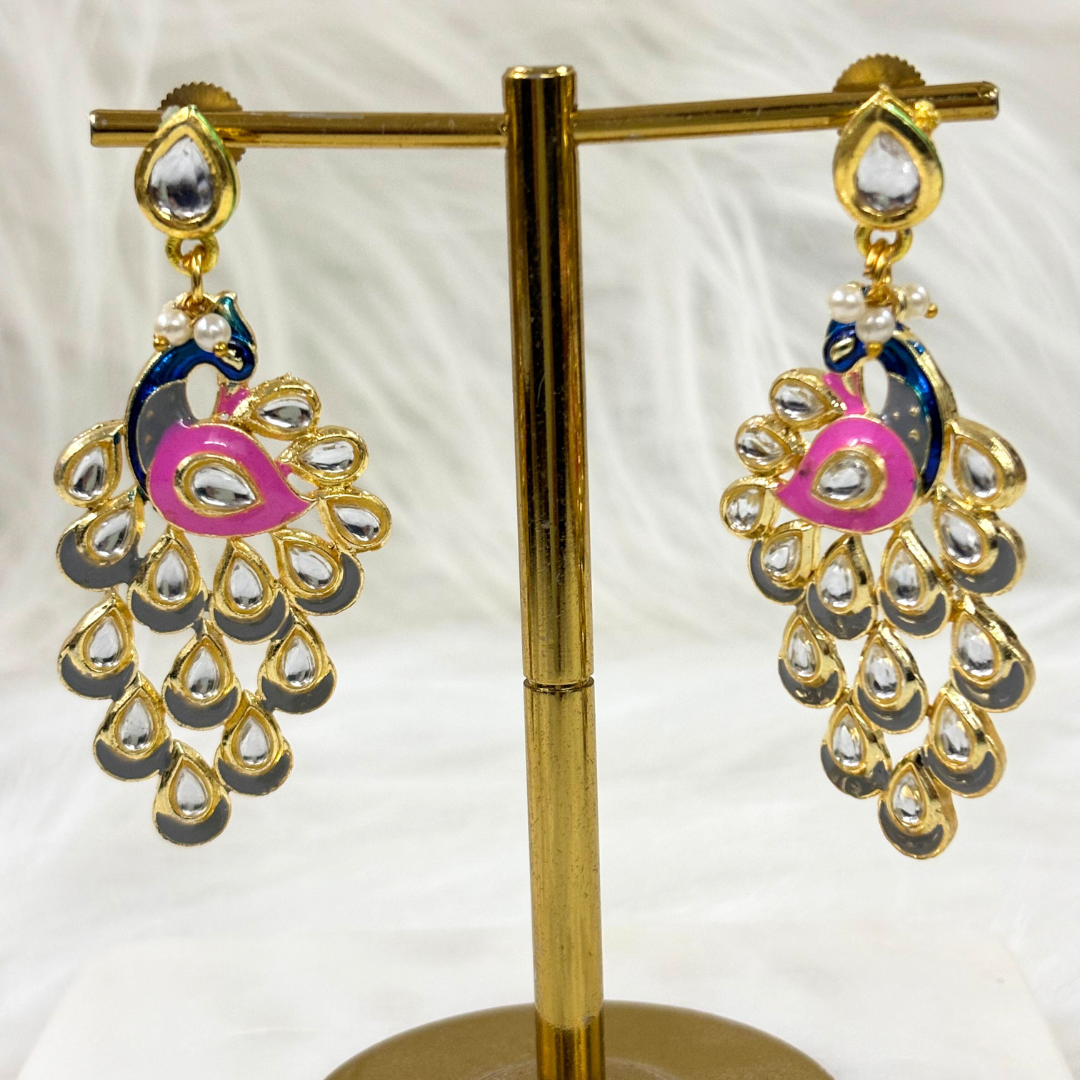 BDiva 18k Gold Plated Peacock Royalty Statement Earrings with Tradition and Modern Elegance