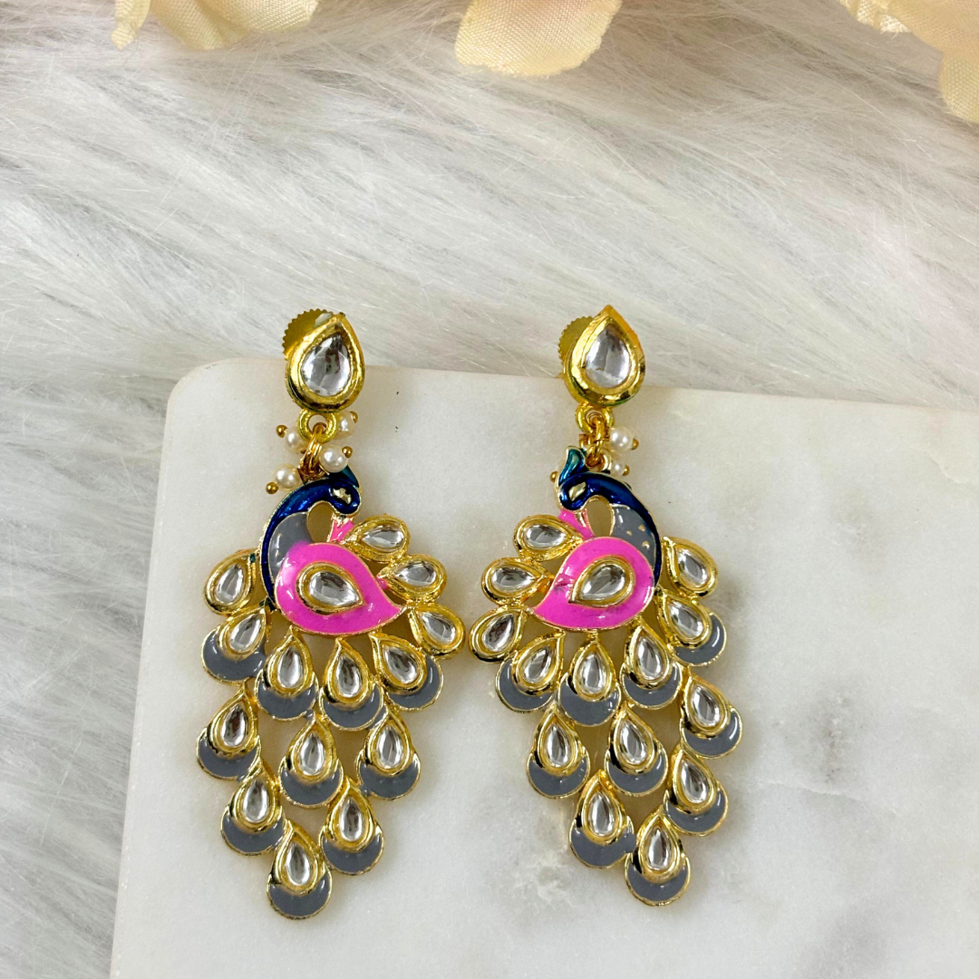 BDiva 18k Gold Plated Peacock Royalty Statement Earrings with Tradition and Modern Elegance